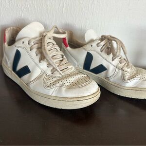 Veja V-10 White and Navy Sneakers